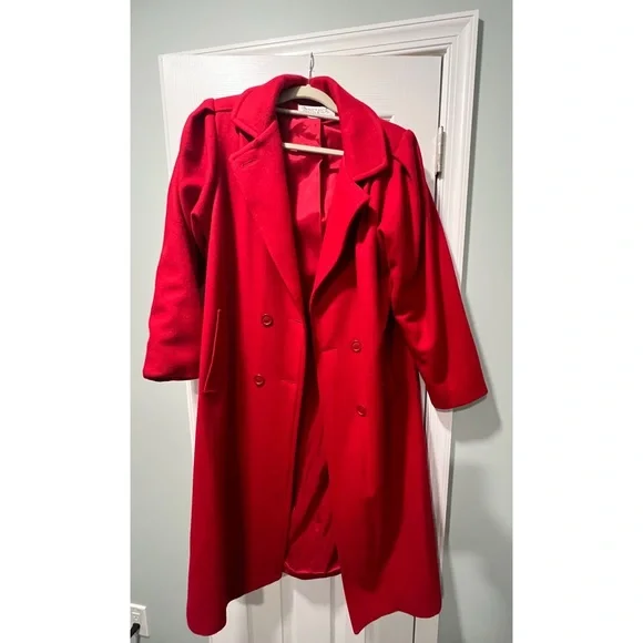 Long Red Wool Coat - Picture 3 of 7
